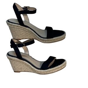 Stuart Weitzman Espadrille Wedge Sandals Black Ankle Strap Shoes